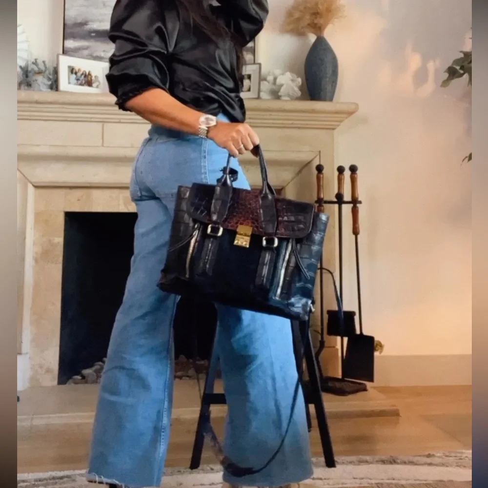 3.1 Phillip Lim Pashli Satchel Croc Embossed Leather Bag Black
